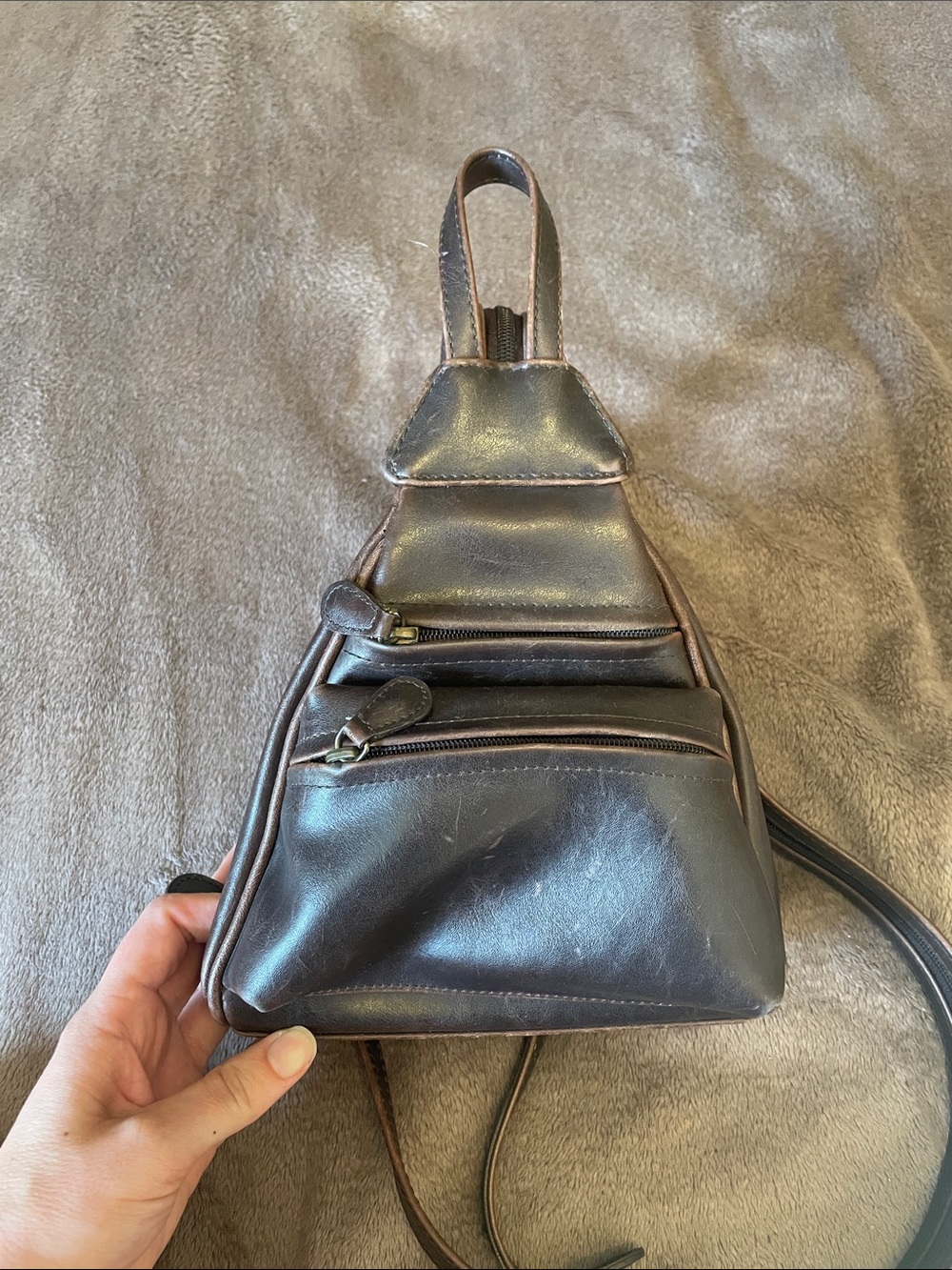 villager Dark Brown Leather Sling Backpack